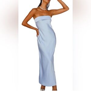 Realtix Satin Silk Tube Tops Backless Strapless Maxi Dress Long Dresses